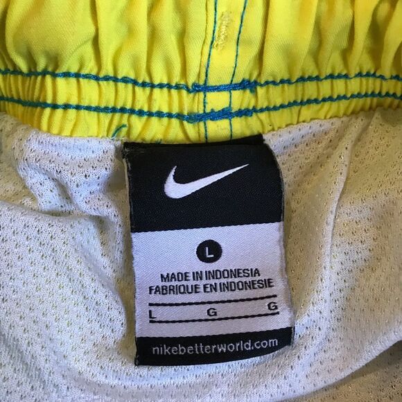 Nike Neon Yellow Swoosh Logo Boy’s Swim Shorts Sz L - Picture 6 of 8